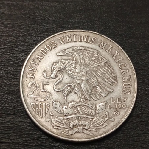 Mexico 25 Pesos 1968 silver coin used, Olympic Games