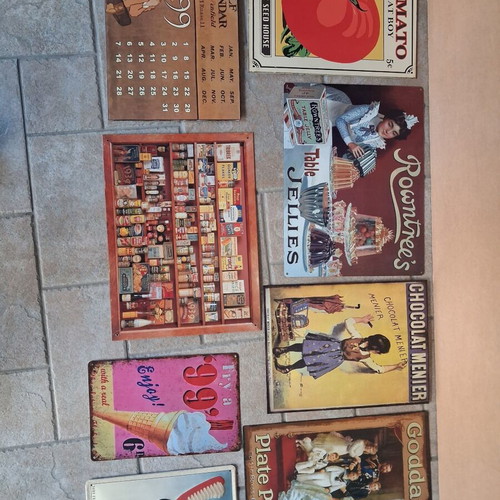 Vintage metal signs collection, like new, 30+ retro ads