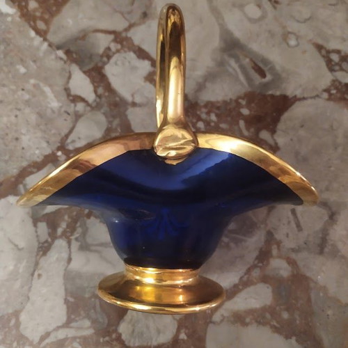 Murano crystal basket with handle, vintage