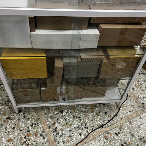 Professional Display Cabinets used, metal and glass, sliding doors, set of 2