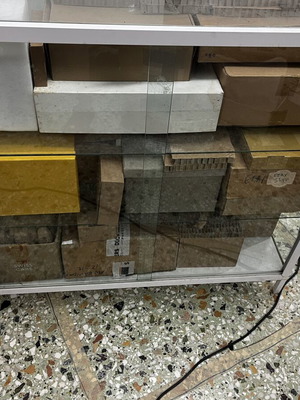 Professional Display Cabinets used, metal and glass, sliding doors, set of 2