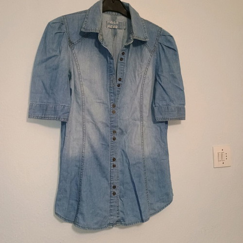 Pull&Bear women's denim short-sleeve shirt like new, blue