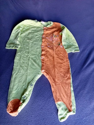 Baby footed romper used, orange and light green, 3-6 months