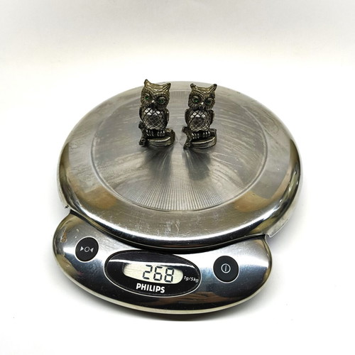 Set of 2 owl paperweights used, metal 5.5 cm