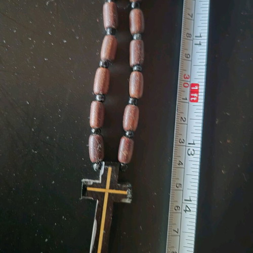 Handmade wooden prayer rope necklace with cross 40cm like new