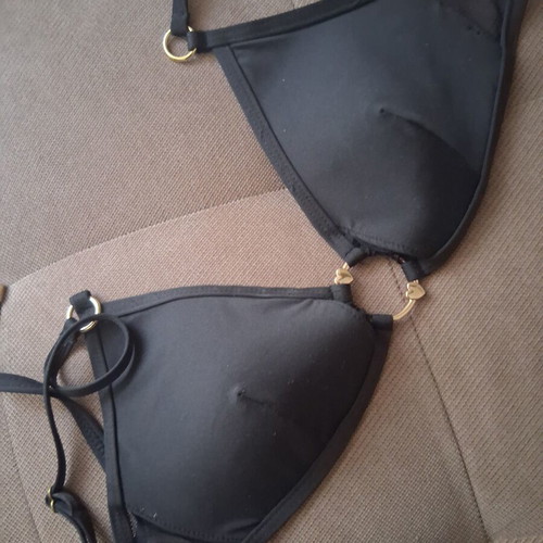 Black triangle bikini top with gold hearts like new, size M