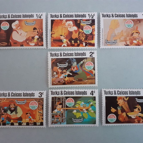Turks & Caicos Islands Walt Disney Pinocchio Stamps Set 7 Mint