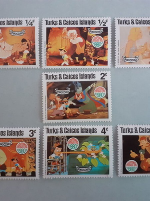 Turks & Caicos Islands Walt Disney Pinocchio Stamps Set 7 Mint