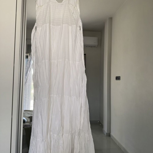 White Maxi Boho Dress with Sequins and Thin Straps like new