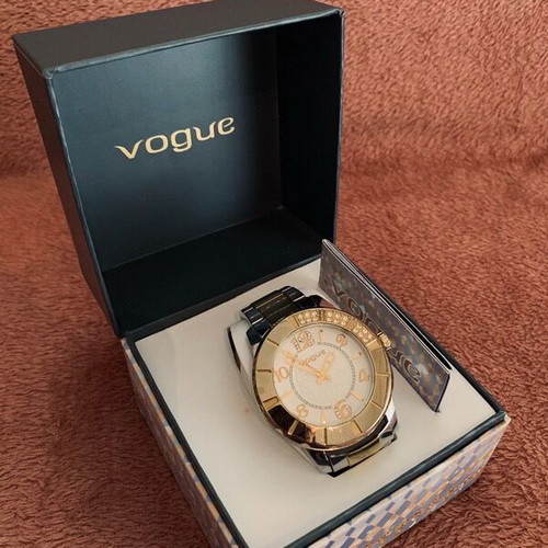 Vogue women's watch like new, two-tone gold and silver with rhinestones
