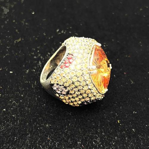 Ασημένιο δαχτυλίδι με φυσικό Σιτρίν 14ct Briolette και κρύσταλλα Swarovski