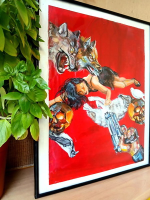Original acrylic painting with black frame