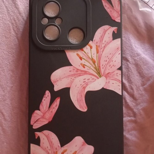 Redmi 12C case new, black with pink flowers