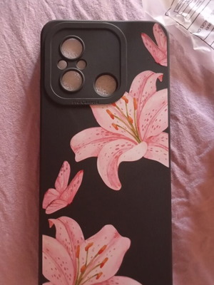 Redmi 12C case new, black with pink flowers