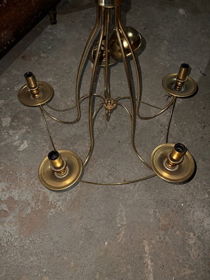 Vintage metal chandelier with 5 lights, gold color
