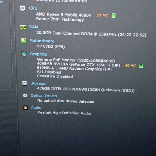 HP Pavilion Gaming Laptop like new with GTX 1650 ti, 20 GB RAM, 500GB SSD