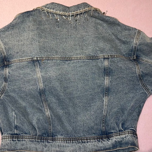 Denim jacket with rhinestones new, Signature 8, size small, blue