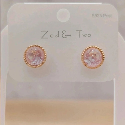 Earrings with pink diamond new, gold-colored