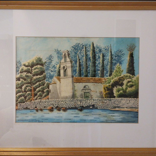 Watercolor Painting "Church by the Sea" used