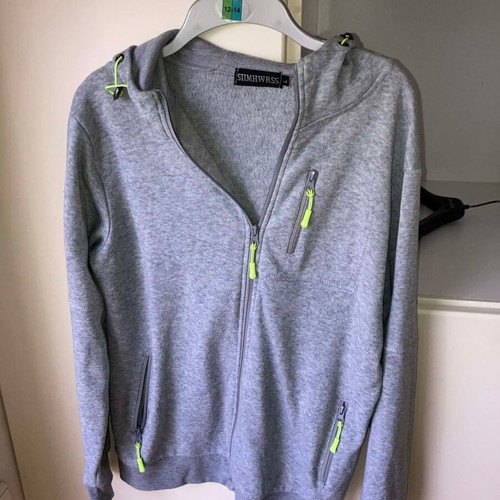 Unisex jacket gray with yellow cords size L like new