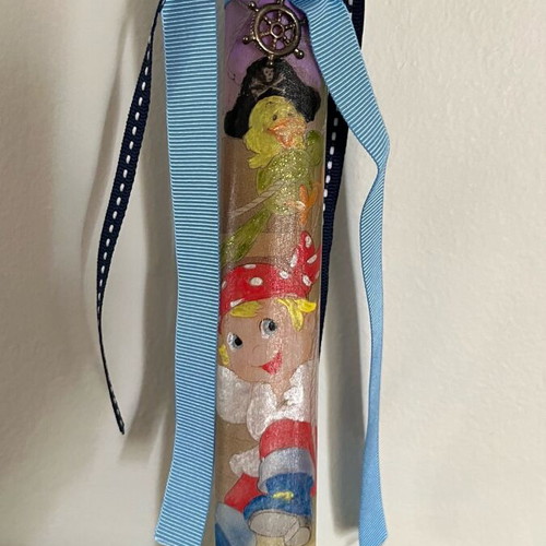 Candle with pirate and hanging anchor new, painted with acrylics