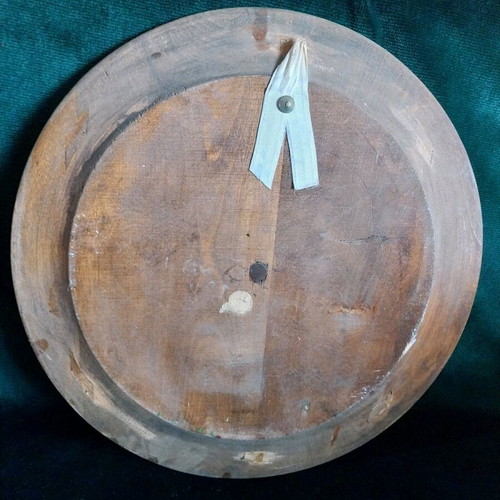 Wooden plate handmade used, carved decorative