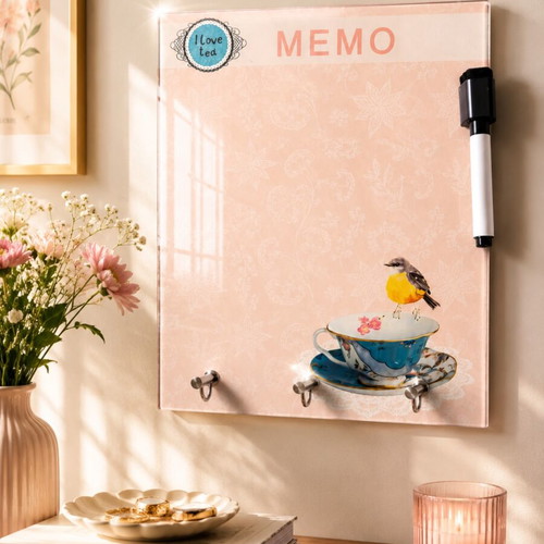 Glass magnetic memo board "I Love Tea" with marker