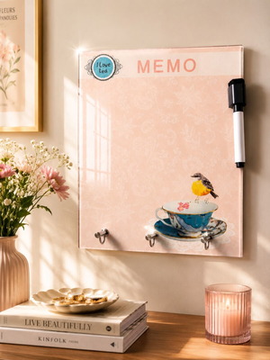 Glass magnetic memo board "I Love Tea" with marker