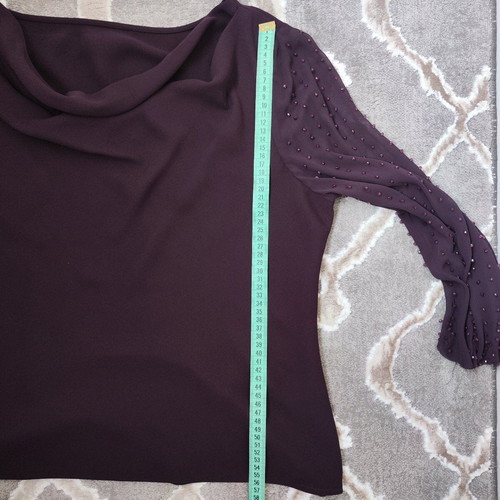 Two-piece set like new, purple with draped blouse and airy skirt