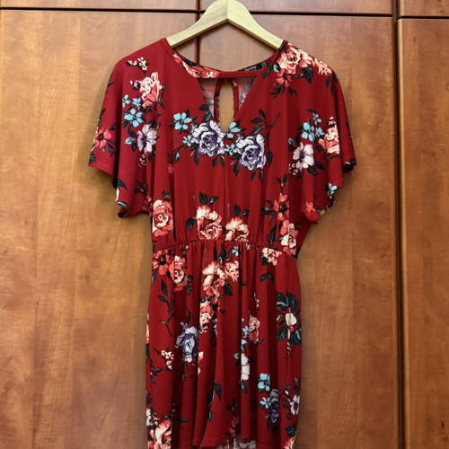 Bershka red floral jumpsuit, size M