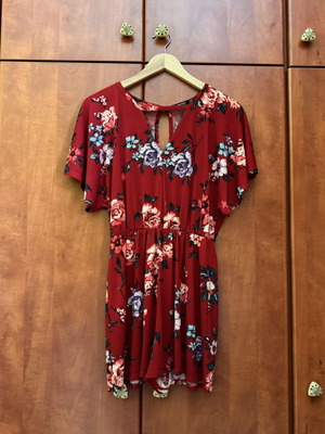 Bershka red floral jumpsuit, size M