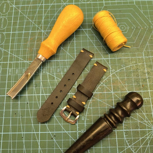 Handmade leather watch strap custom order, black and beige