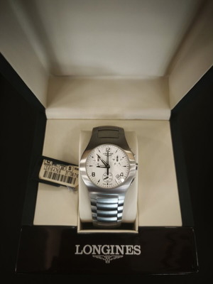 Longines Oposition Chronograph Watch L3.618.4.76.6 New Silver Dial 38mm