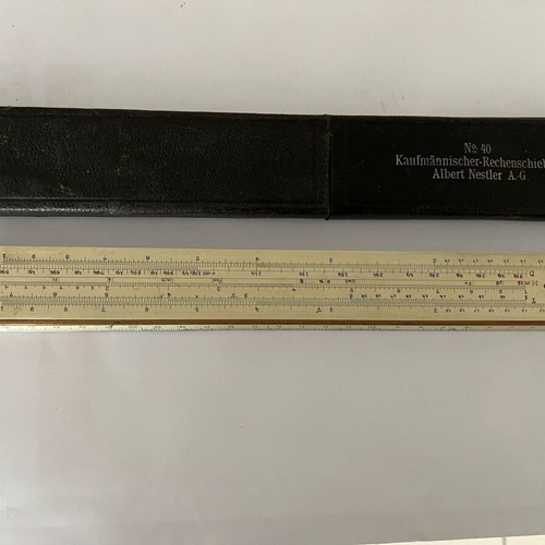 Albert Nestler A.-G. No 40 wooden slide rule used, Germany 1930 with case