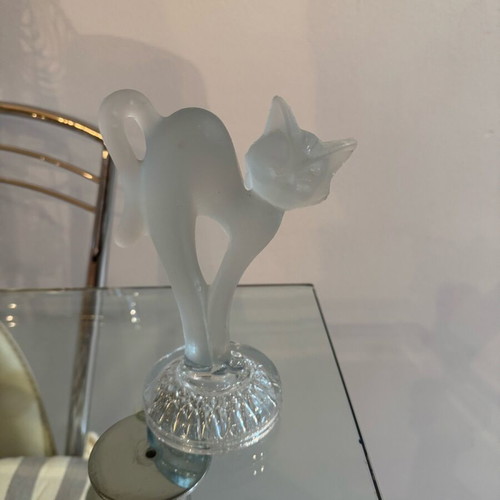 Glass decorative item like new, cat design sandblasted