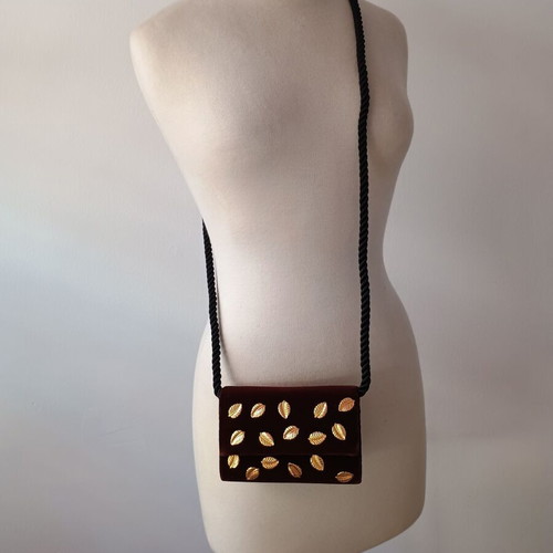 Small brown crossbody bag with gold metallic leaves used