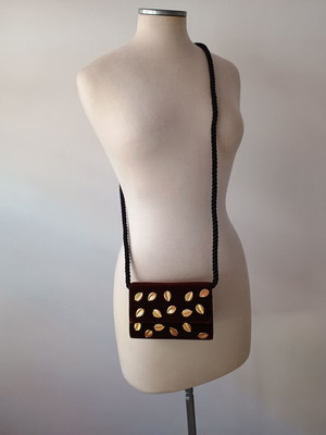 Small brown crossbody bag with gold metallic leaves used