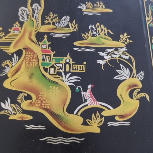 Vintage metal note holder with Chinoiserie design, used