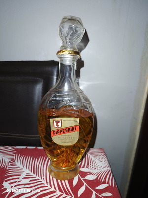 Vintage Pippermint glass liqueur bottle by E. M. Tzelepi like new