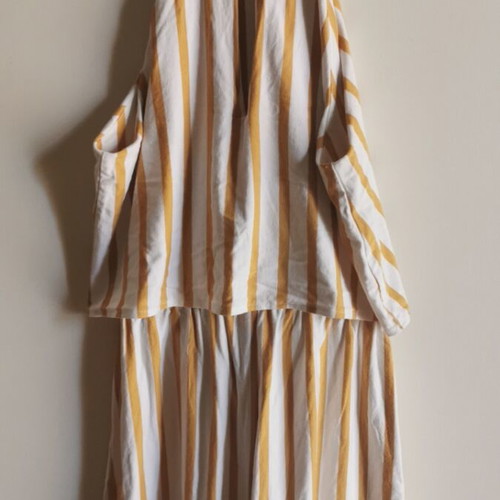 Bershka one-piece romper like new, white with mustard stripes, XS