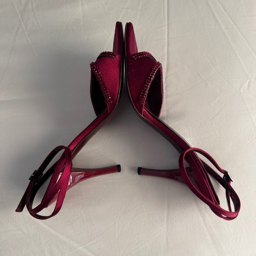 Lerre satin sandals size 39 used, burgundy, 10cm heel
