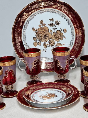 Bohemian crystal ruby red glasses like new