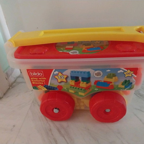 Building blocks in sliding trolley like new