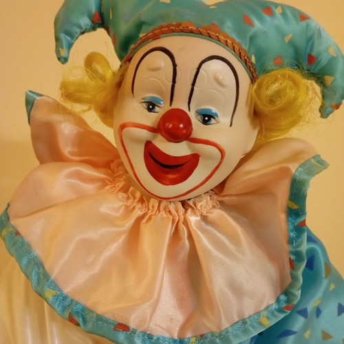 Porcelain doll Chester the Jester 40 cm used, Heritage Mint Ltd