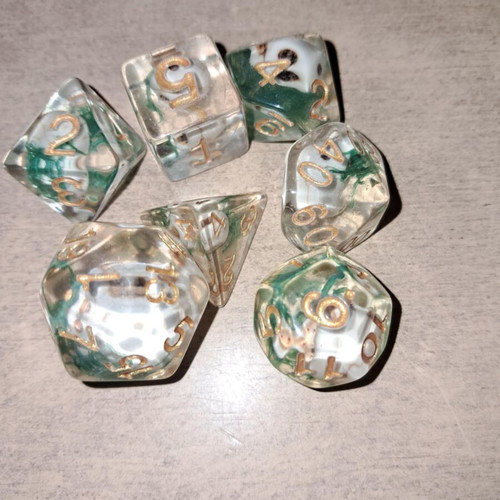 Skull with green leaf D&D dice set with bag