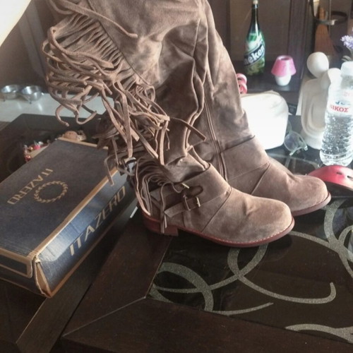Suede leather boots new with fringes cowboy style