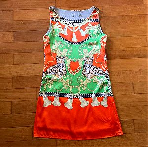 Φόρεμα size S μινι πορτοκαλί- λαχανί  με τιγρης σατεν