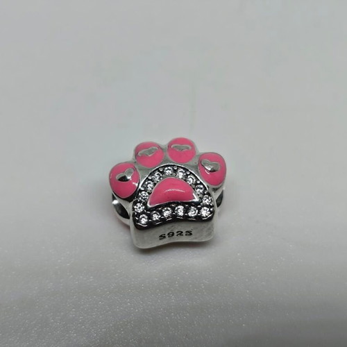Silver Charm S925 Dog Paw with Pink Enamel and Zirconia like new