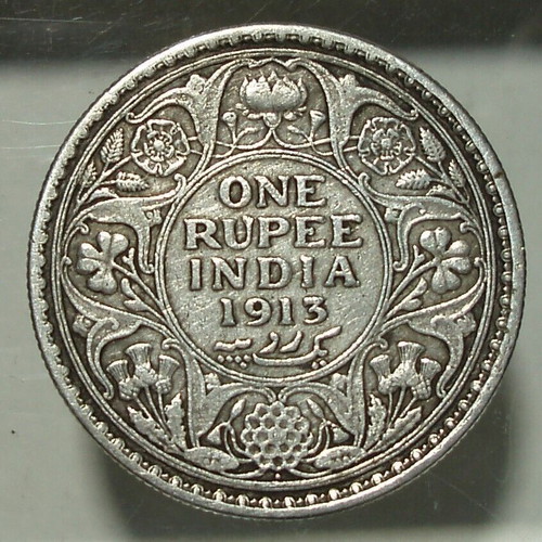 British India 1 Rupee coin set used, 3 pieces 1907-1940