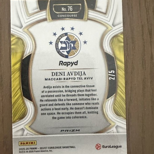Panini EuroLeague Select Deni Avdija /5 basketball card